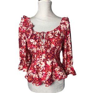 Free People Sweet Memories Blouse Pink Floral Small Womens Viscose Fruit Punch